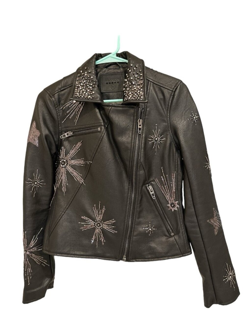 Blank NYC Moto Star Struck Faux Leather Studded Jacket Coat Black Size XS, Fall